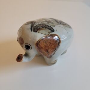 Ken Edwards Mexico Tonala Hand Painted Ceramic Elephant Figurine